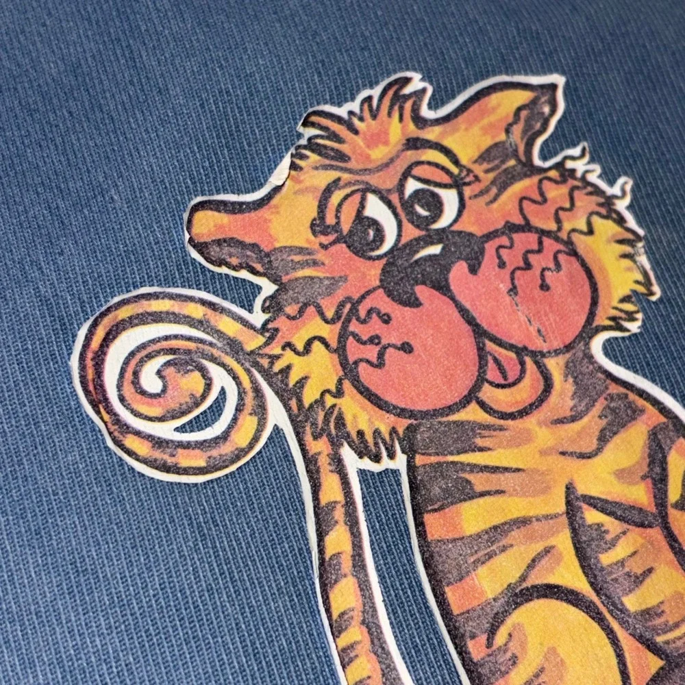 Vintage 1977 Nancy Lloyd Tiger Graphic Laundry Bag Blue Drawstring Storage Large